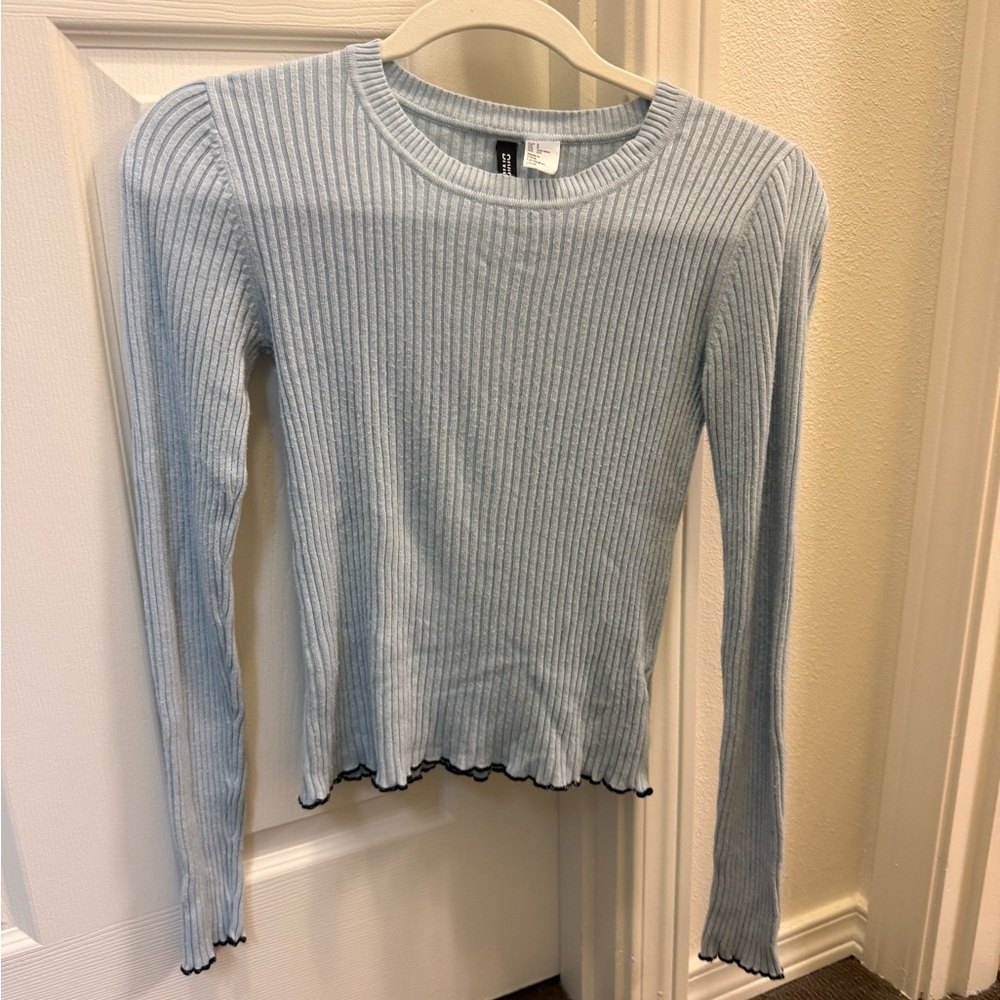 Divided Light Blue Ribbed Long Sleeve Top